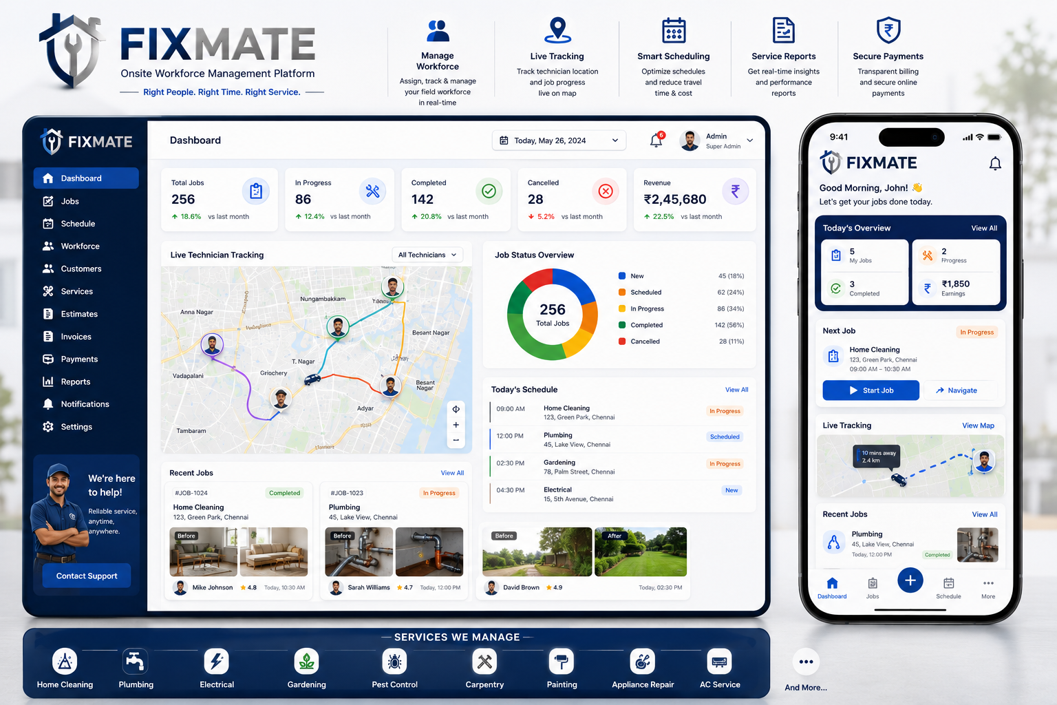 FixMate field operations dispatch dashboard