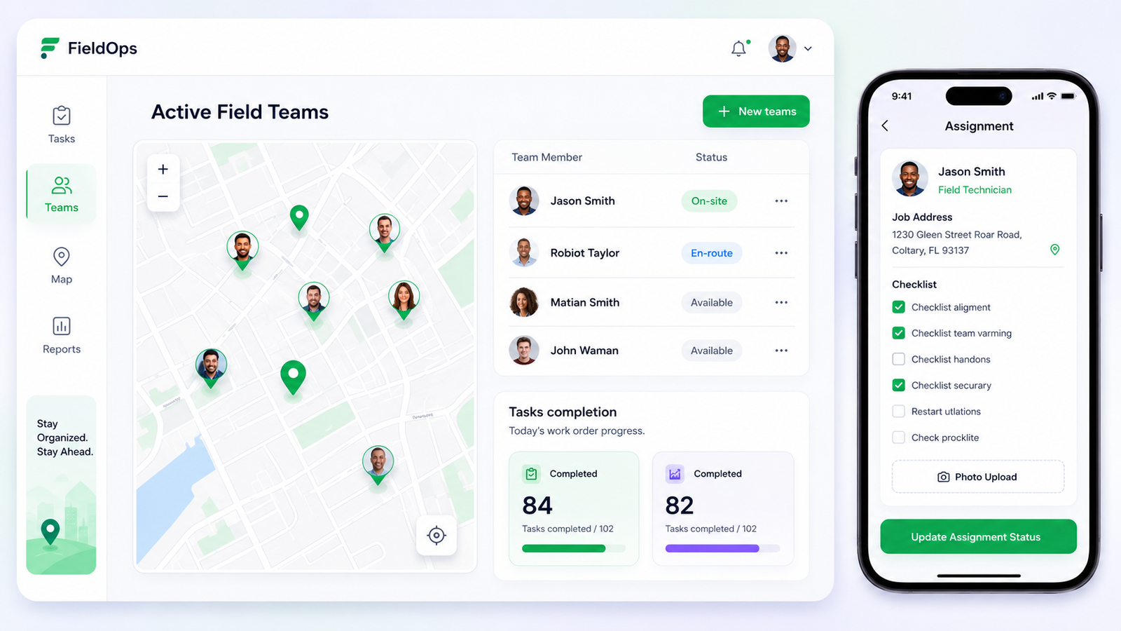 GreenCodeX Field Operations — team dispatch, GPS tracking and service task management